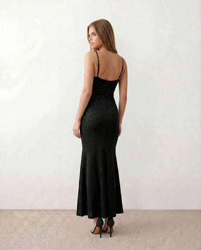 Glitter Ruched Cowl Maxi Dress