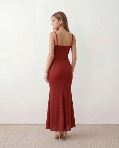 Glitter Ruched Cowl Maxi Dress