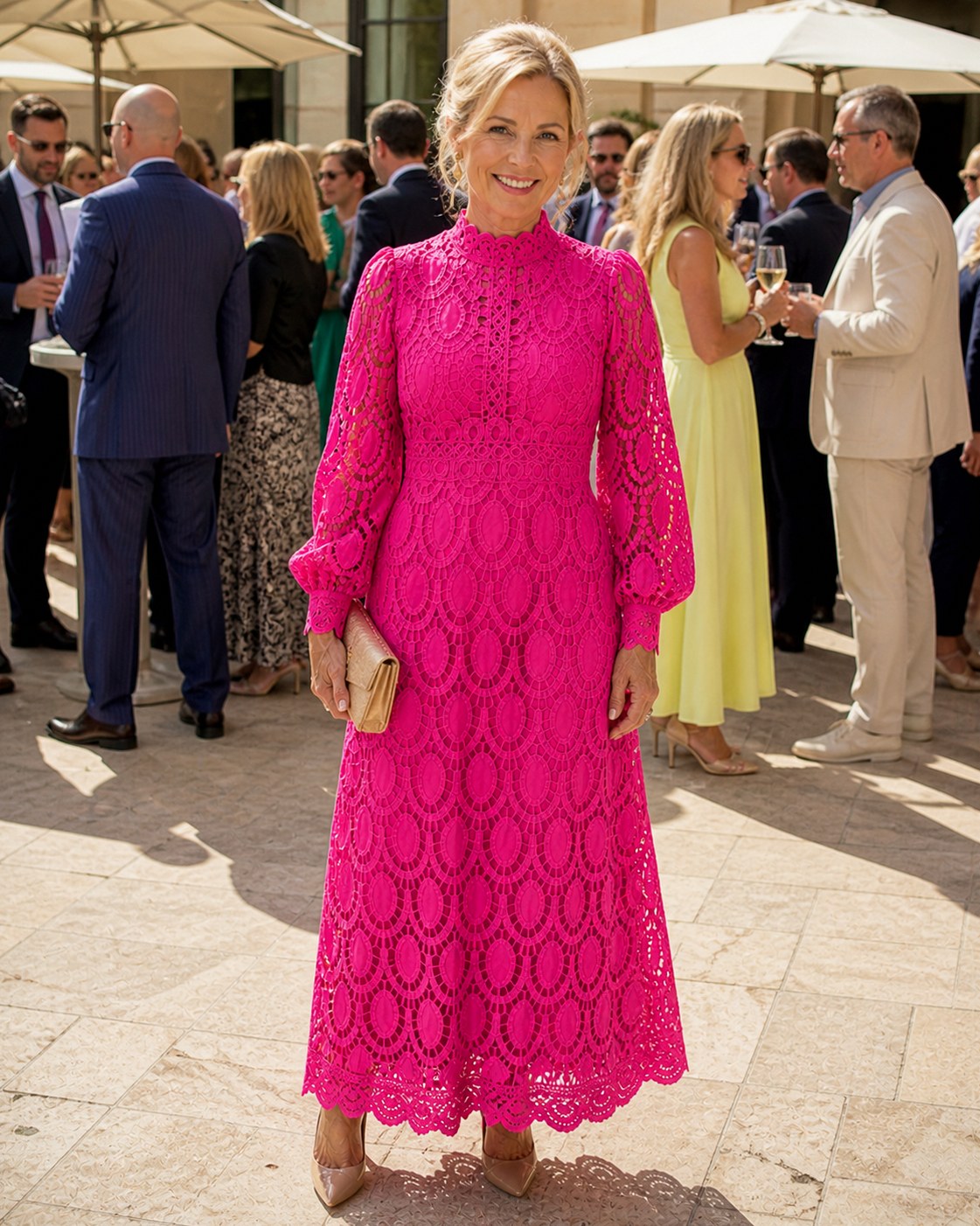 Guipure Lace Long Sleeve Midi Dress