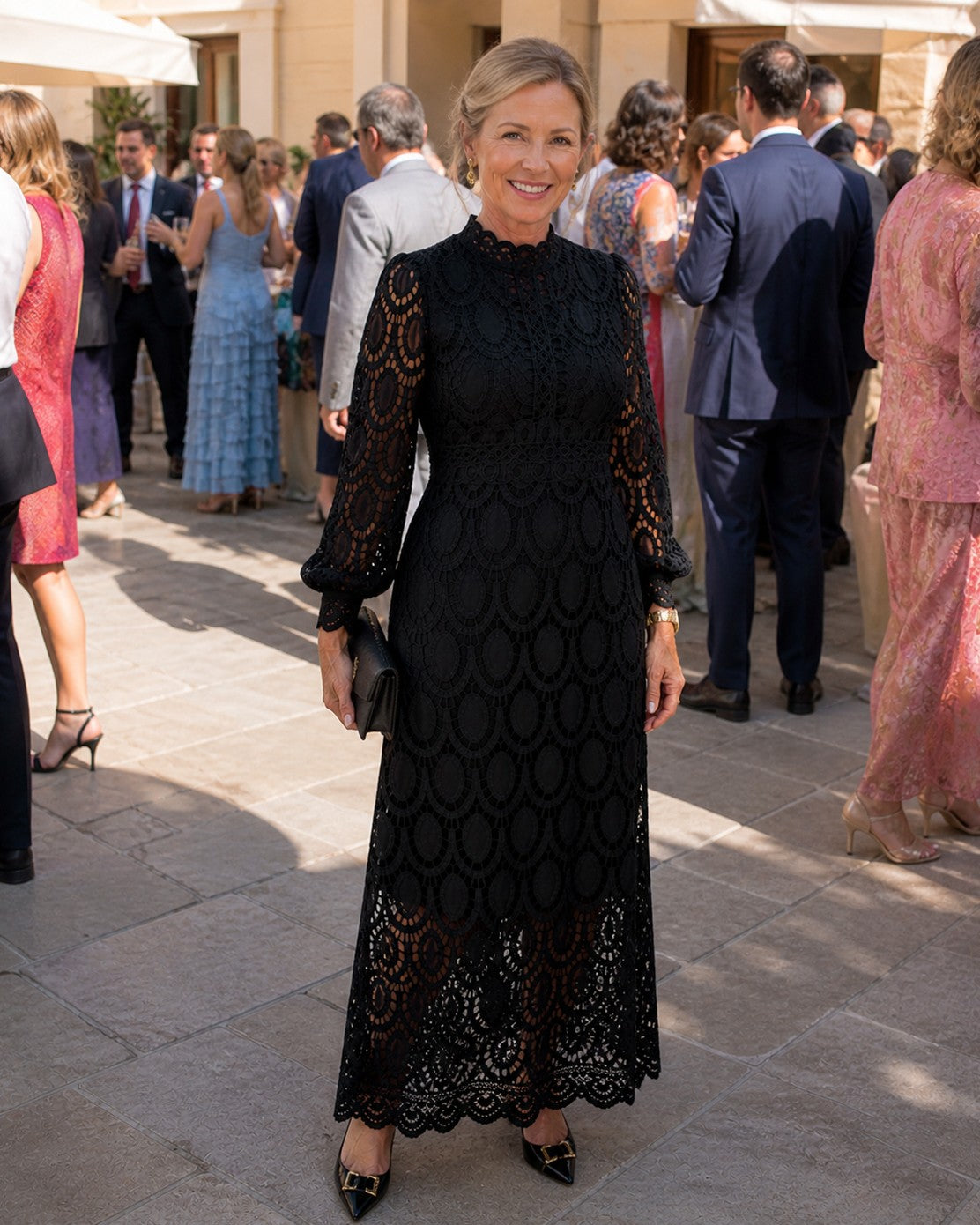 Guipure Lace Long Sleeve Midi Dress