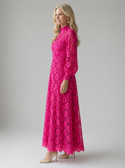 Guipure Lace Long Sleeve Midi Dress