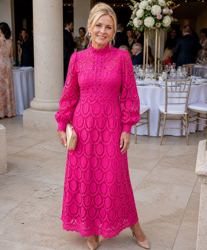 Guipure Lace Long Sleeve Midi Dress