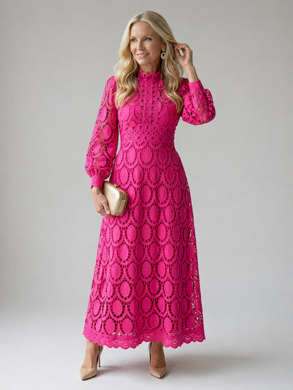Guipure Lace Long Sleeve Midi Dress