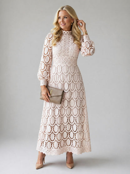 Guipure Lace Long Sleeve Midi Dress
