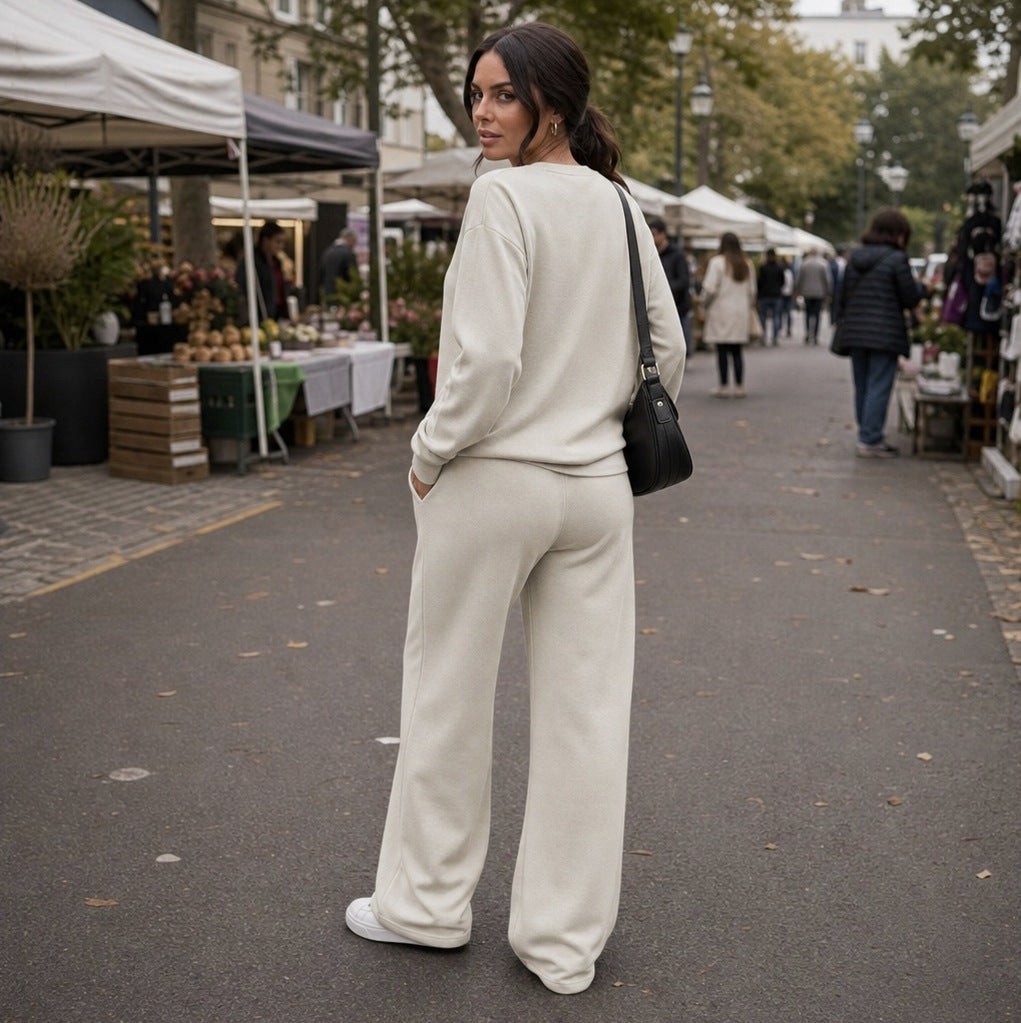 Henley Drawstring Wide Leg Lounge Set