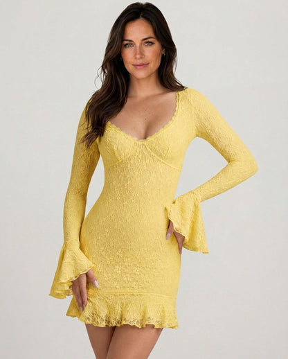 Lace Bell Sleeve Mini Dress