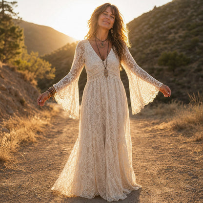 Lace Long Sleeve Empire Maxi Dress