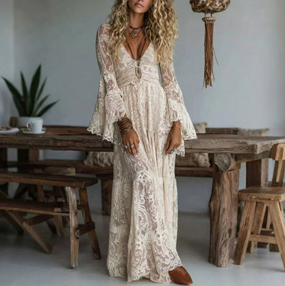 Lace Long Sleeve Empire Maxi Dress
