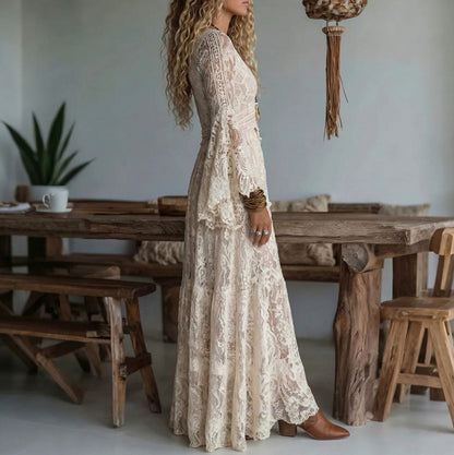 Lace Long Sleeve Empire Maxi Dress