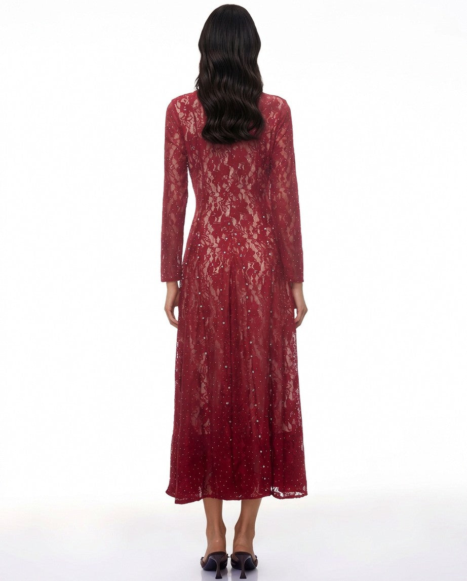Lace Long Sleeve Midi Dress