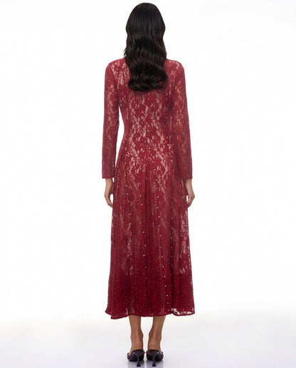 Lace Long Sleeve Midi Dress
