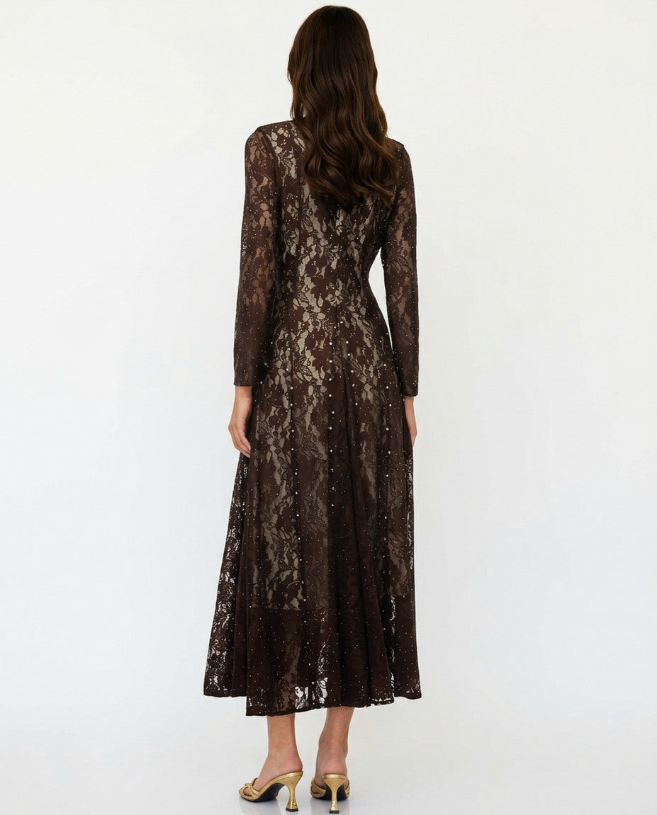 Lace Long Sleeve Midi Dress