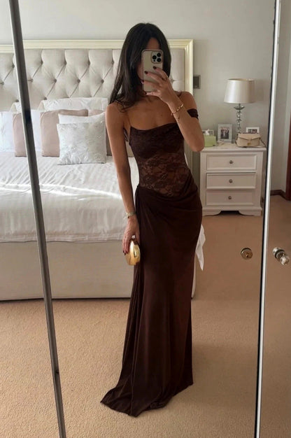 Lace Off Shoulder Draped Ruched Maxi Dress