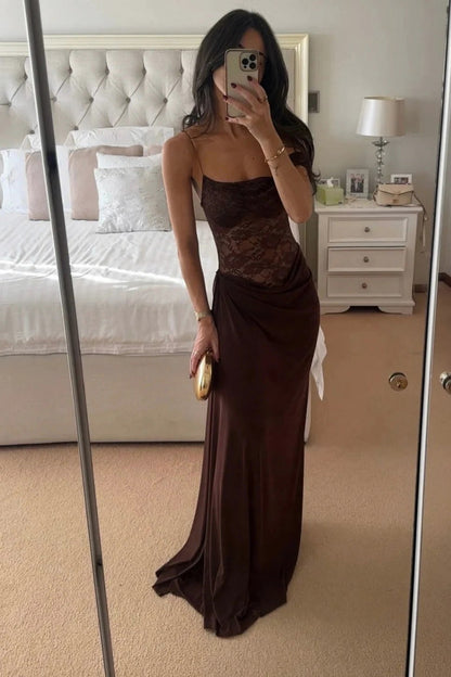 Lace Off Shoulder Draped Ruched Maxi Dress