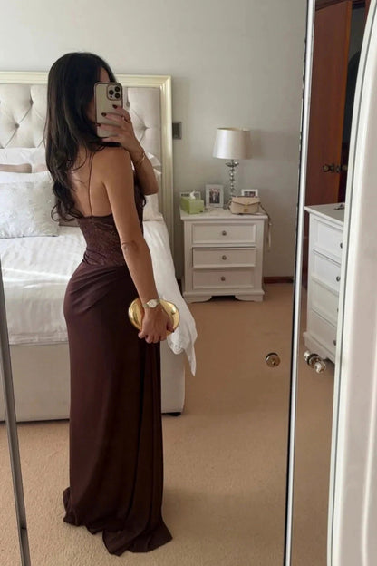 Lace Off Shoulder Draped Ruched Maxi Dress