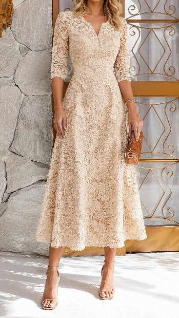 Lace Tiered Flutter Sleeve Midi Dress