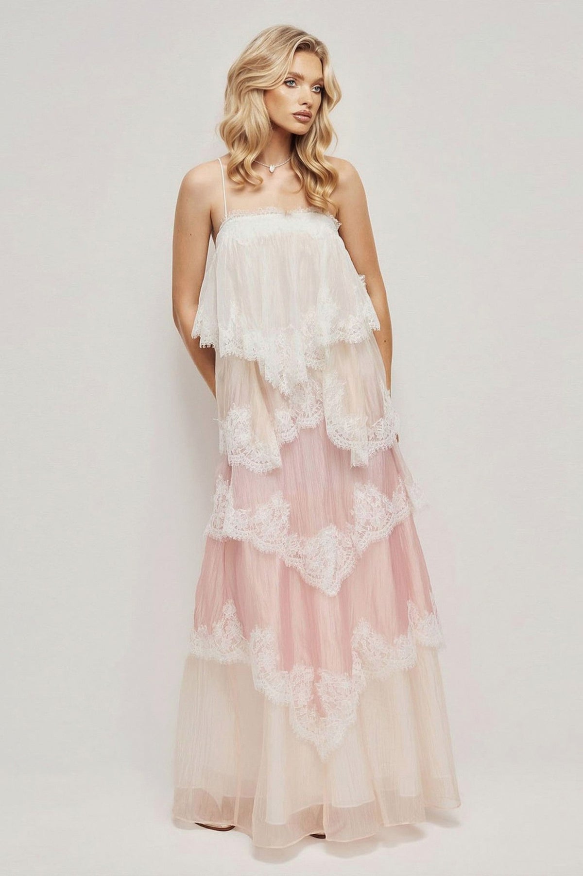 Lace Trim Tiered Maxi Dress
