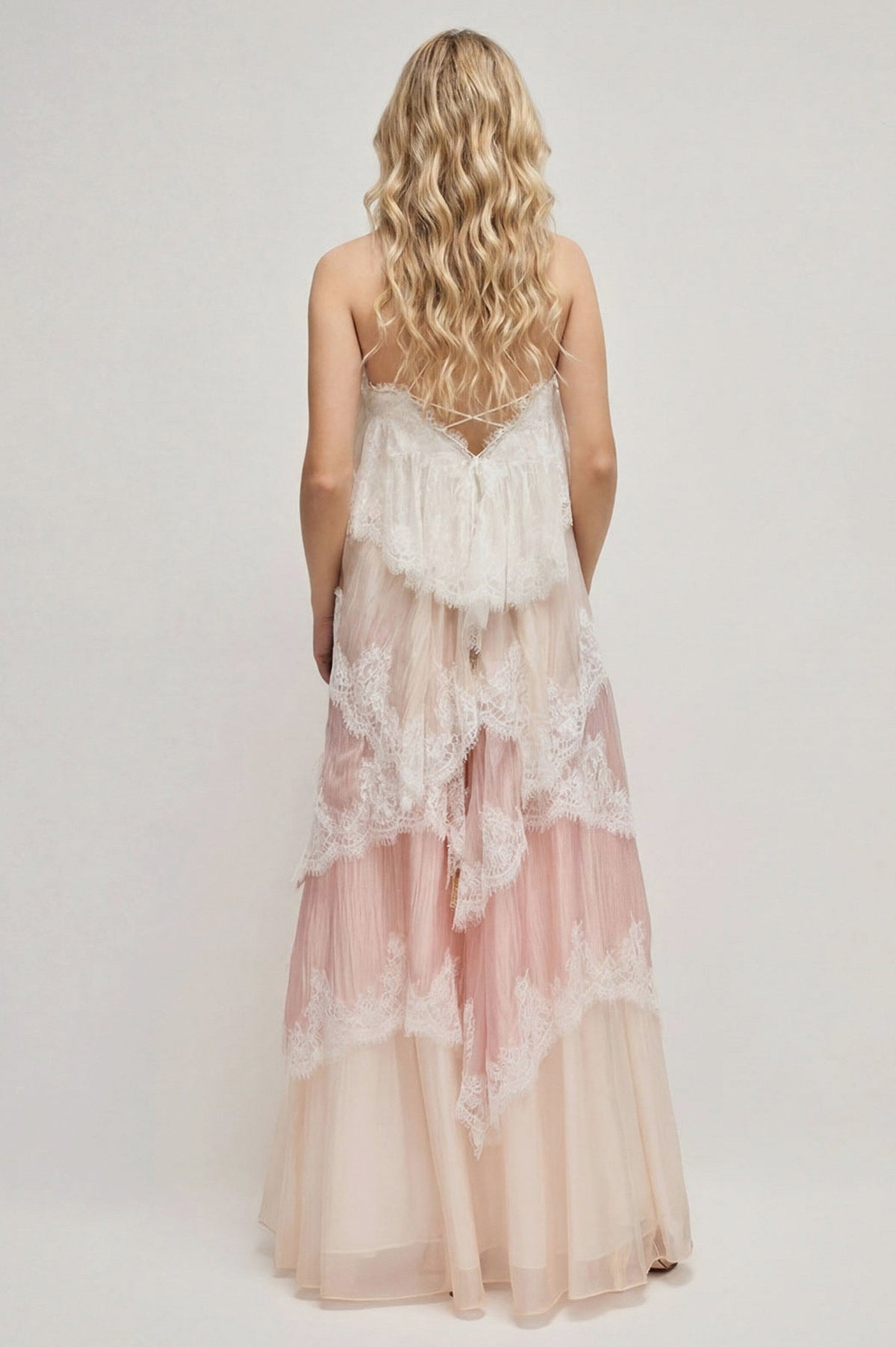 Lace Trim Tiered Maxi Dress