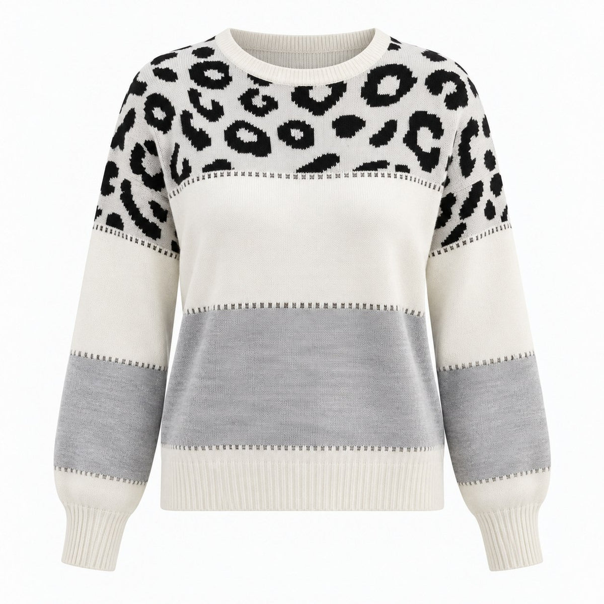 Leopard Print Crewneck Knit Sweater