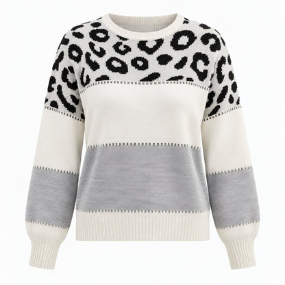 Leopard Print Crewneck Knit Sweater