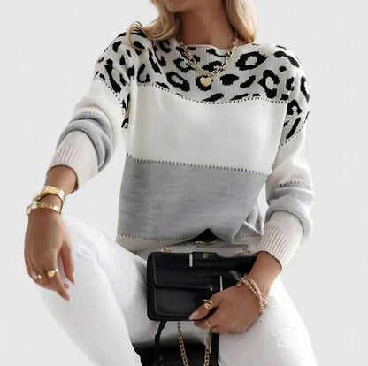 Leopard Print Crewneck Knit Sweater