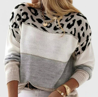 Leopard Print Crewneck Knit Sweater