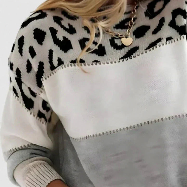 Leopard Print Crewneck Knit Sweater