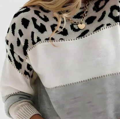 Leopard Print Crewneck Knit Sweater
