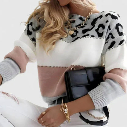 Leopard Print Crewneck Knit Sweater