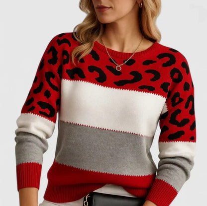 Leopard Print Crewneck Knit Sweater