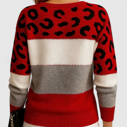 Leopard Print Crewneck Knit Sweater