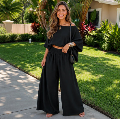 Linen Asymmetric Wide Leg Set