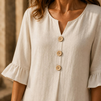 Linen Ruffle Sleeve Button Maxi Dress