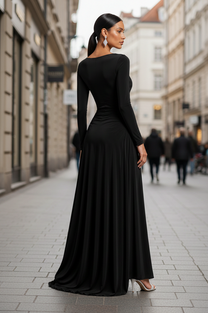 Long Sleeve Ruched Maxi Dress
