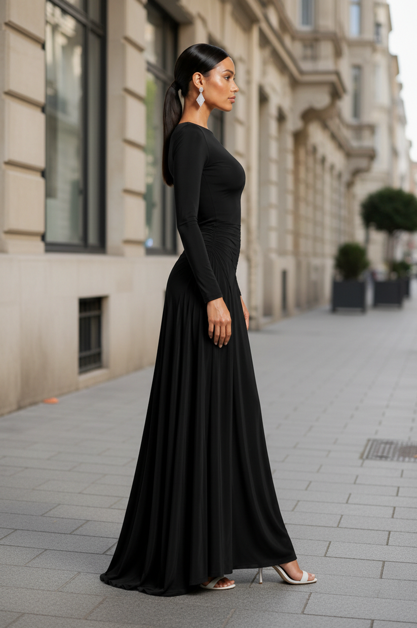 Long Sleeve Ruched Maxi Dress