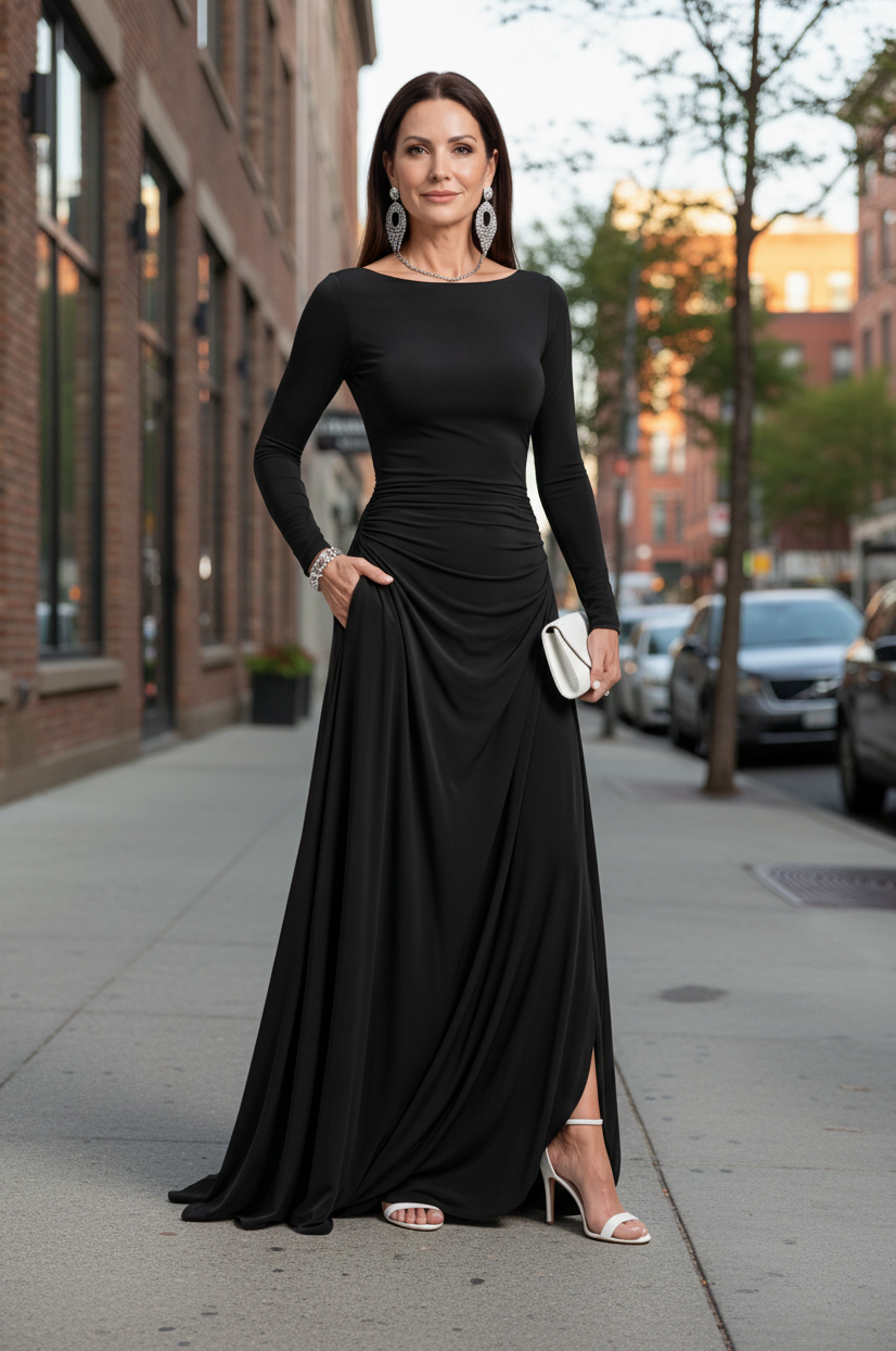 Long Sleeve Ruched Maxi Dress