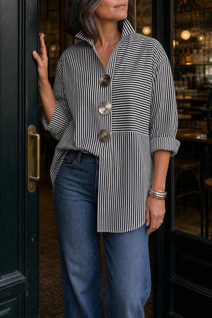 Long Sleeve Mixed Stripe Statement Button Shirt