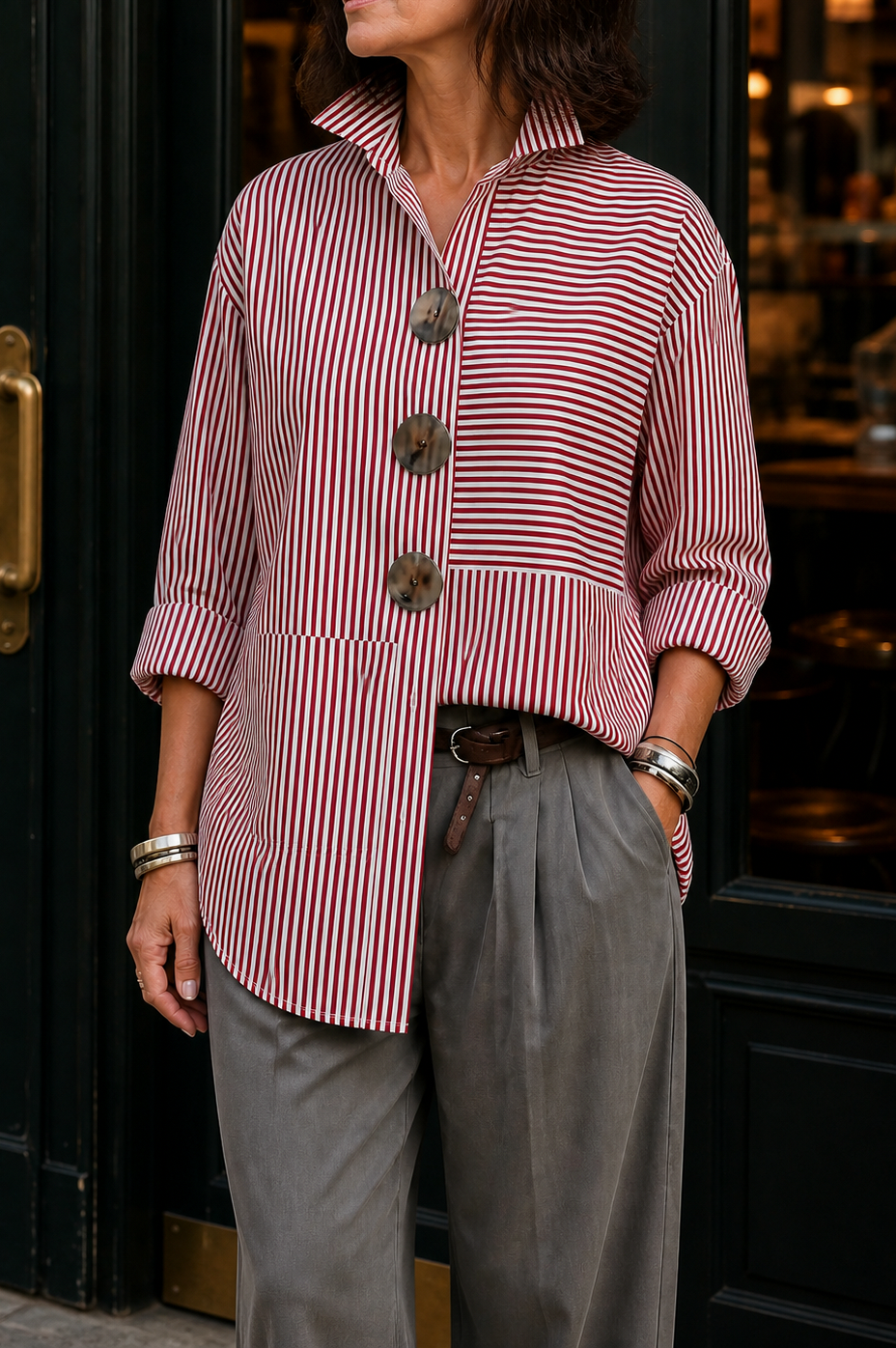 Long Sleeve Mixed Stripe Statement Button Shirt
