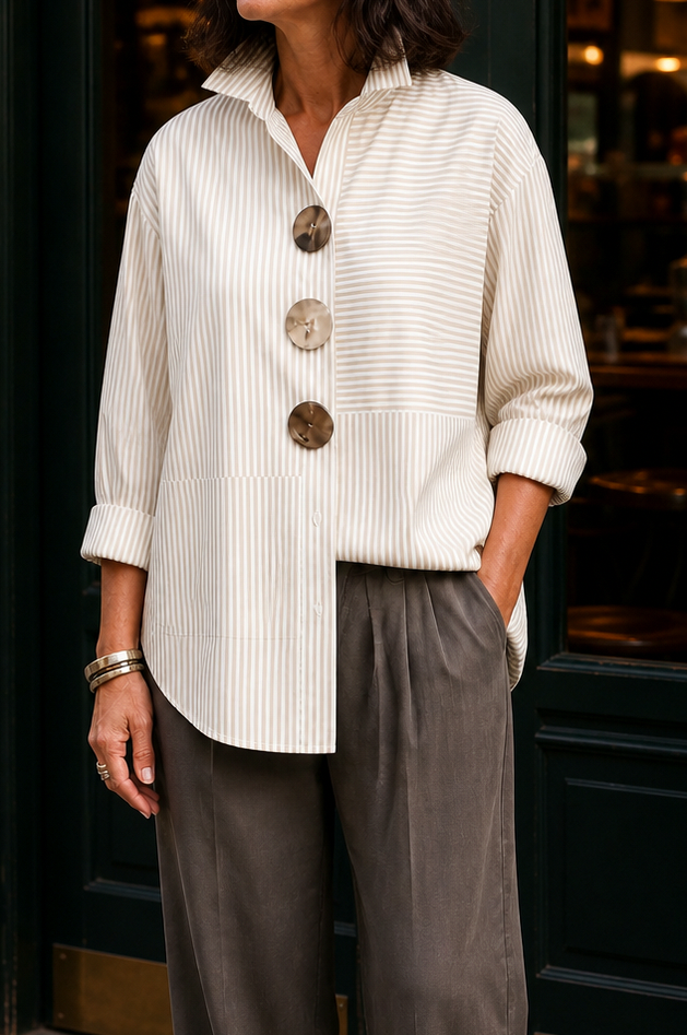 Long Sleeve Mixed Stripe Statement Button Shirt