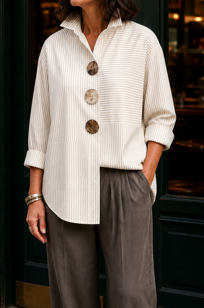 Long Sleeve Mixed Stripe Statement Button Shirt