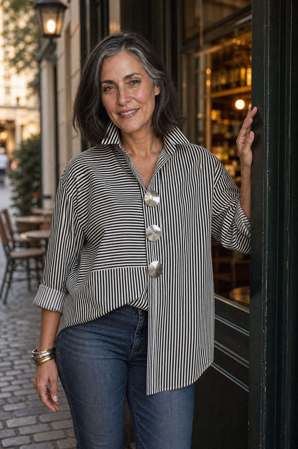 Long Sleeve Mixed Stripe Statement Button Shirt
