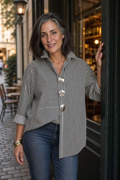 Long Sleeve Mixed Stripe Statement Button Shirt