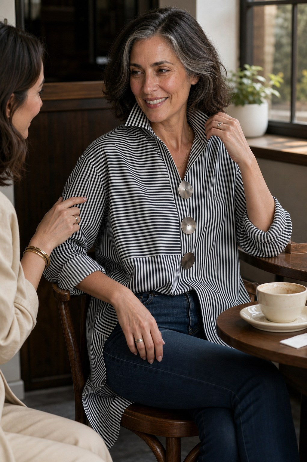 Long Sleeve Mixed Stripe Statement Button Shirt