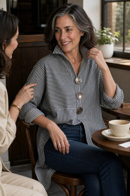 Long Sleeve Mixed Stripe Statement Button Shirt