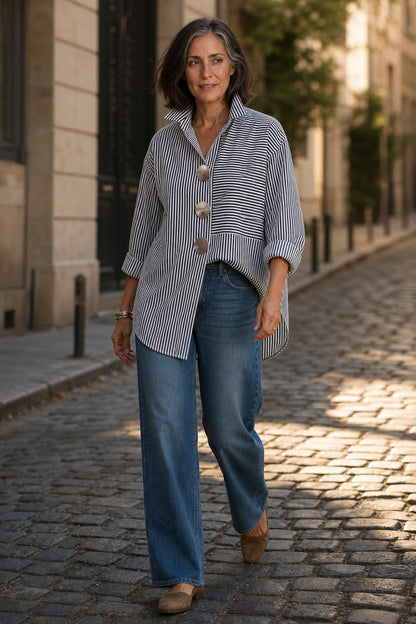 Long Sleeve Mixed Stripe Statement Button Shirt
