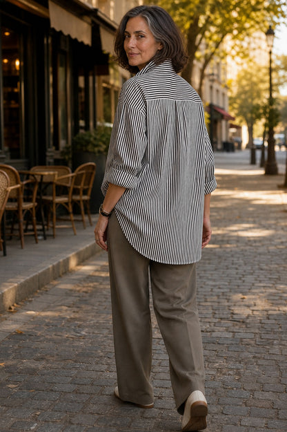 Long Sleeve Mixed Stripe Statement Button Shirt