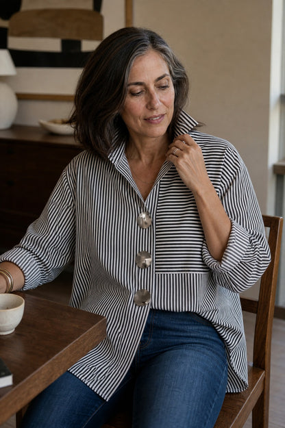 Long Sleeve Mixed Stripe Statement Button Shirt