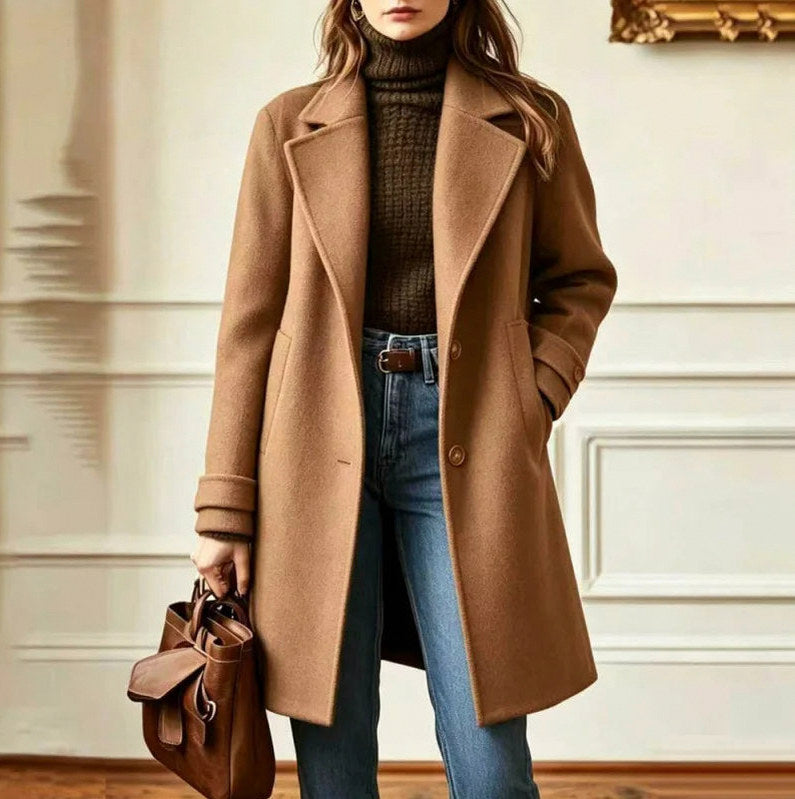 Notch Lapel Mid Length Coat