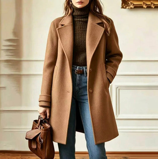 Notch Lapel Mid Length Coat
