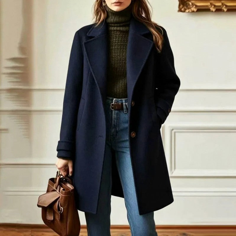 Notch Lapel Mid Length Coat